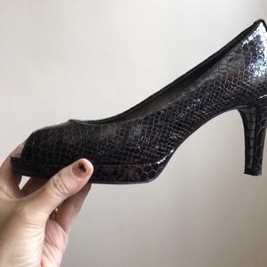 Stuart Weitzman snakeskin peep-toe heels